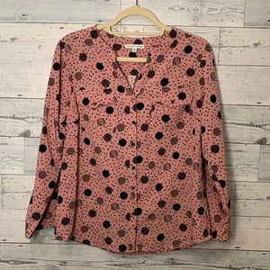 Notations pink polka dot ladies button down blouse
